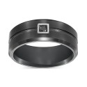 Men's Black Tungsten Ring, Black Diamond Wedding Band (1/10 ct)