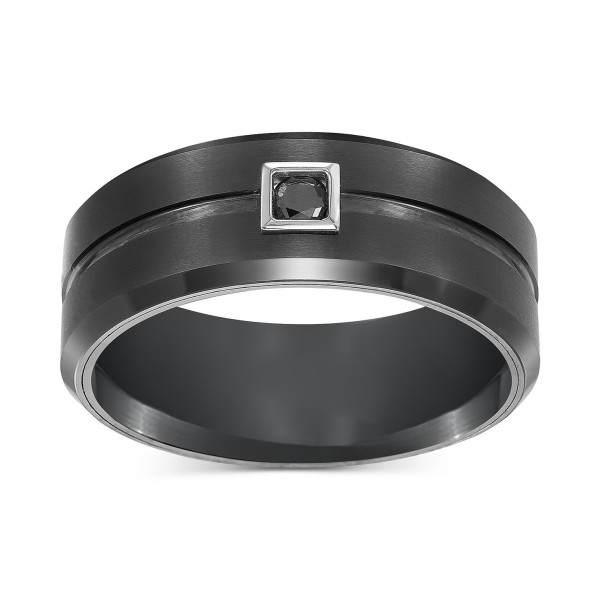 Men's Black Tungsten Ring, Black Diamond Wedding Band (1/10 ct)