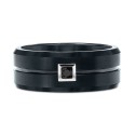 Men's Black Tungsten Ring, Black Diamond Wedding Band (1/10 ct)