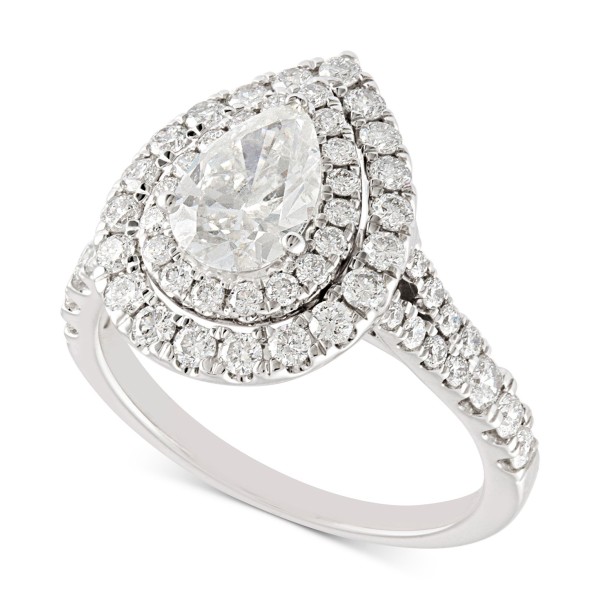 Diamond Pear Double Halo Engagement Ring (2 ct) in 14k White Gold