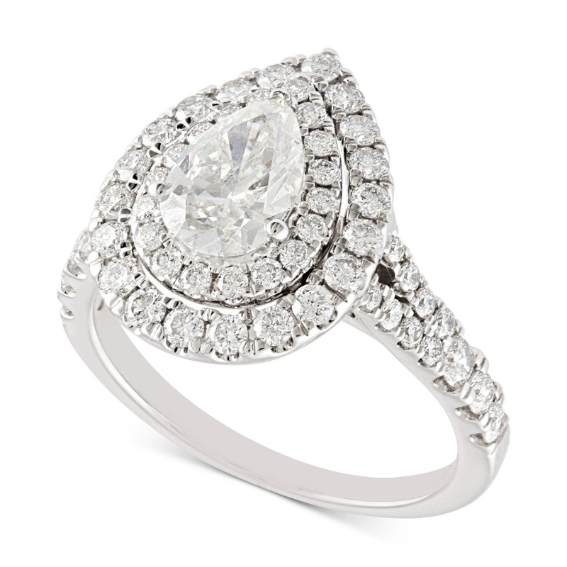 Diamond Pear Double Halo Engagement Ring (2 ct) in 14k White Gold