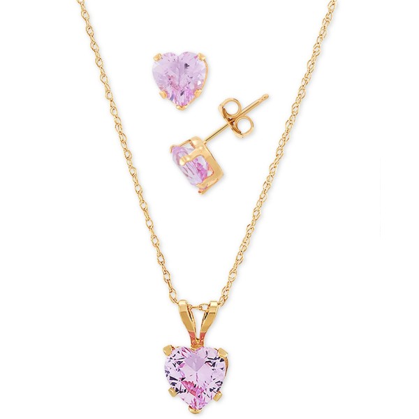 2-Pc. Set Pink Sapphire Heart Pendant Necklace