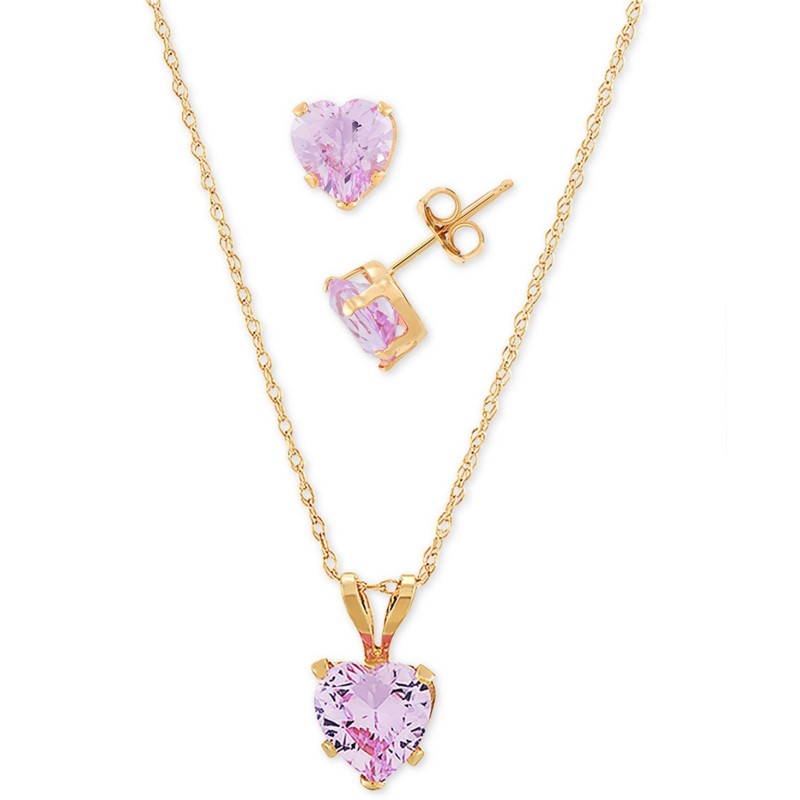 2-Pc. Set Pink Sapphire Heart Pendant Necklace