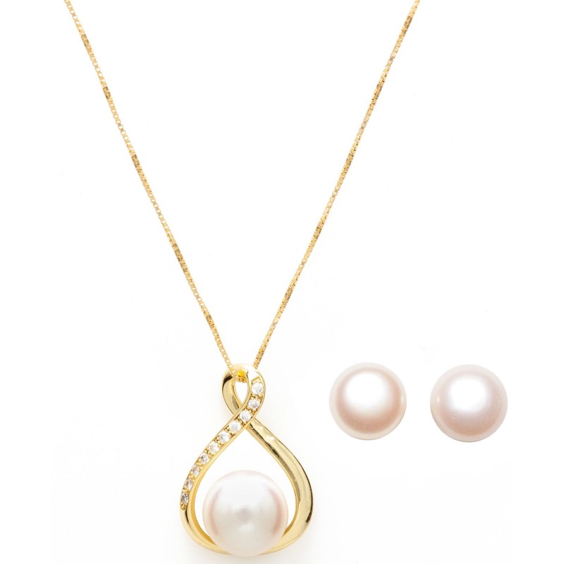 (10-11mm) Pendant and Stud Set in 18k Gold over Sterling Silver (10-11mm) Pendant and Stud Set in 18k Gold over Sterling Silver