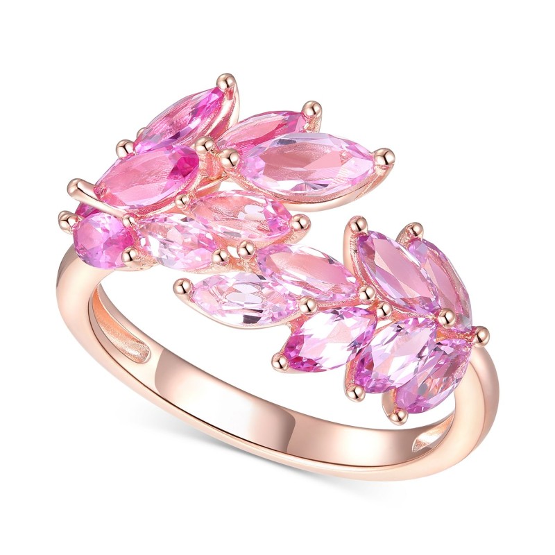 Pink Sapphire Leaf Statement Ring (2 ct) in 14k Rose Gold-Plated