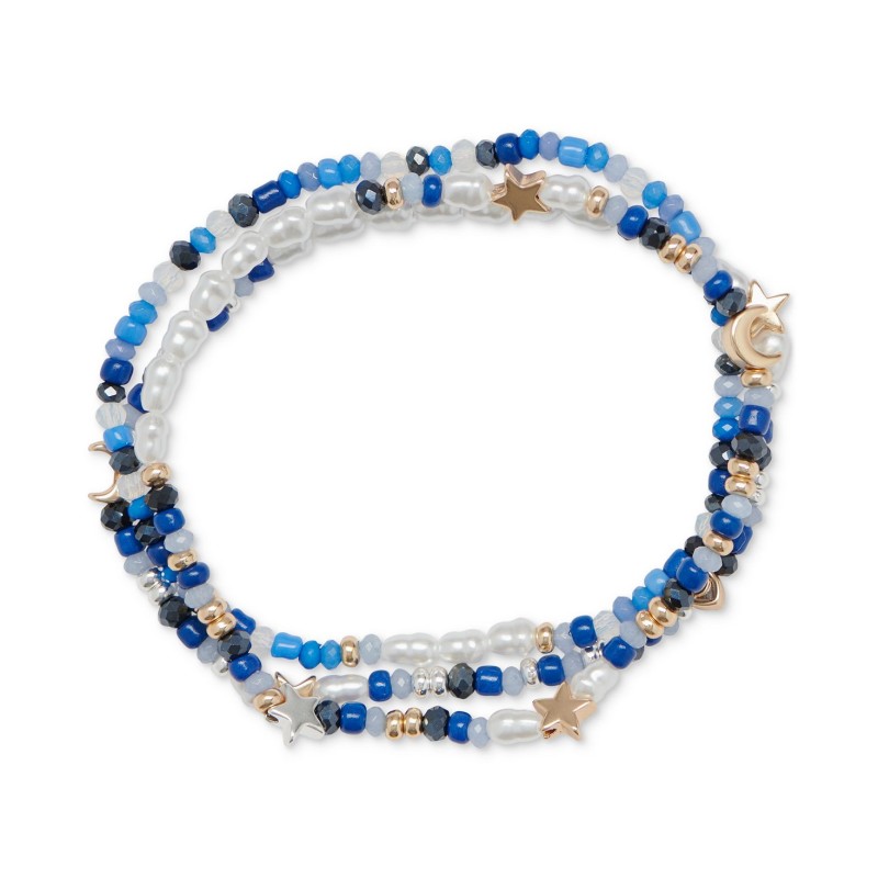Two-Tone 3-Pc. Set Star & Mixed Bead Stretch Bracelets