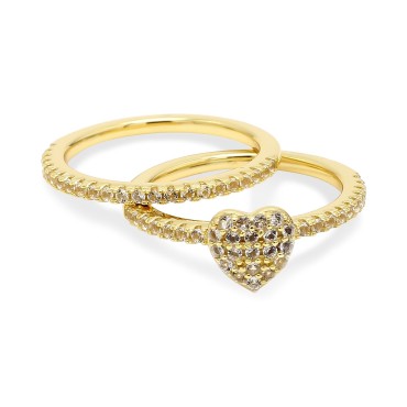 2-Pc. Set White Topaz Heart Rings (1/3 ct) in 14k Gold-Plated Sterling Silver 2-Pc. Set White Topaz Heart Rings (1/3 ct) in 14k Gold-Plated Sterling Silver