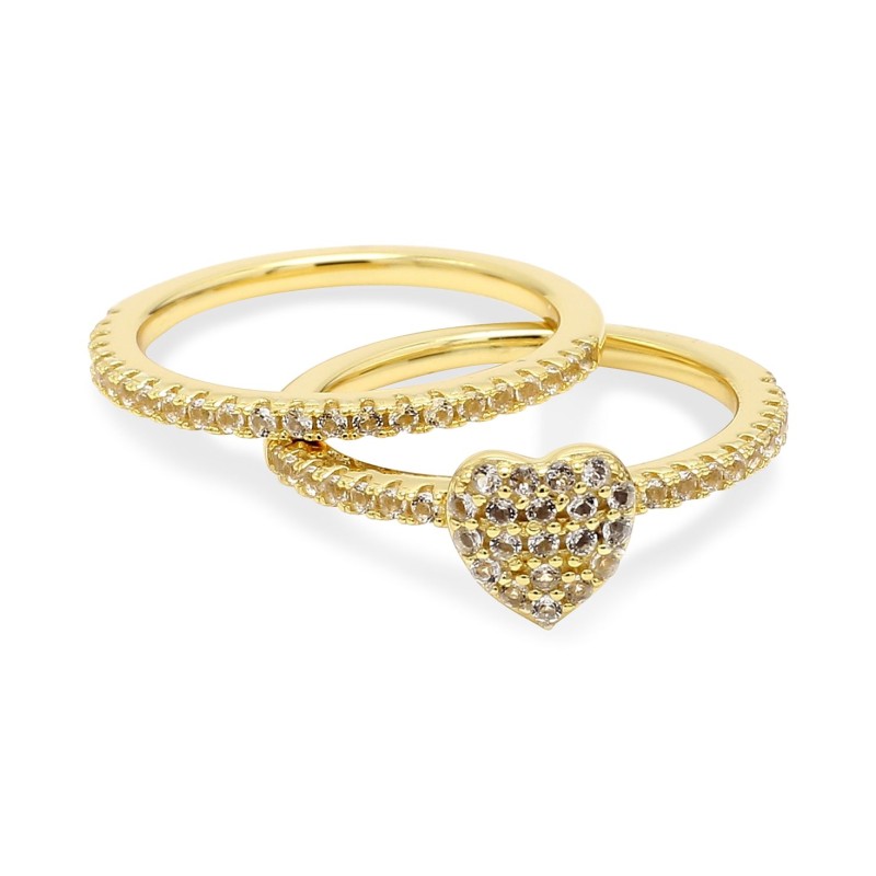 2-Pc. Set White Topaz Heart Rings (1/3 ct) in 14k Gold-Plated Sterling Silver