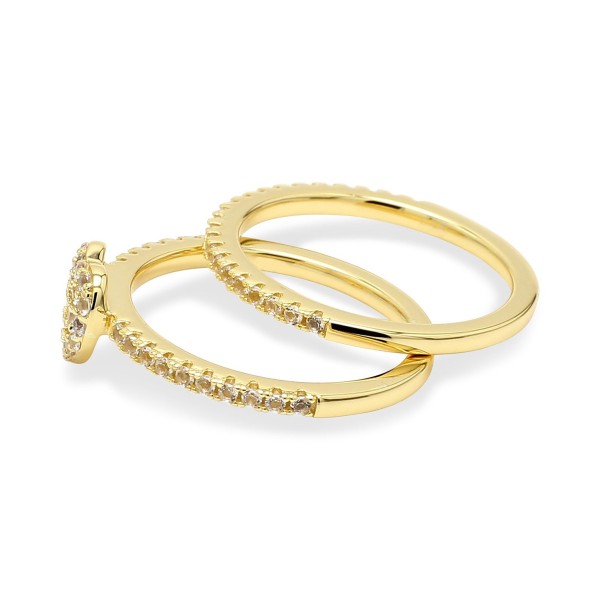 2-Pc. Set White Topaz Heart Rings (1/3 ct) in 14k Gold-Plated Sterling Silver