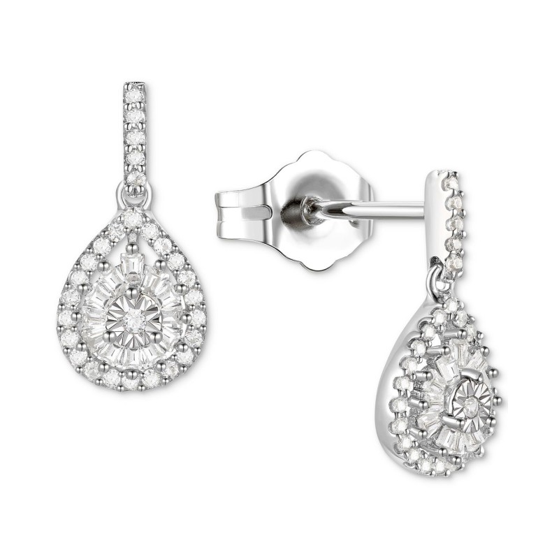 Round Teardrop Cluster Drop Earrings (1/4 ct) in Sterling Silver