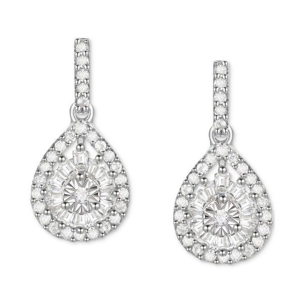 Round Teardrop Cluster Drop Earrings (1/4 ct) in Sterling Silver