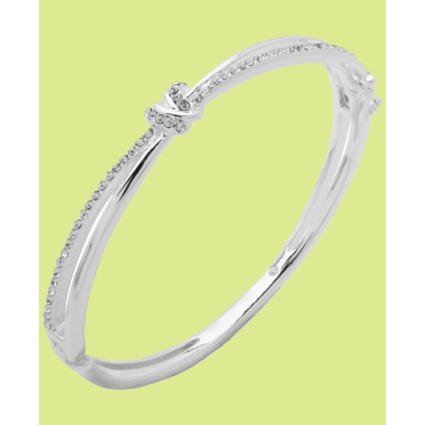 Silver-Tone Crystal Knot Hinge Bangle Bracelet