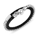 Black Leather Double Wrap Bracelet in Stainless Steel Black Leather Double Wrap Bracelet in Stainless Steel
