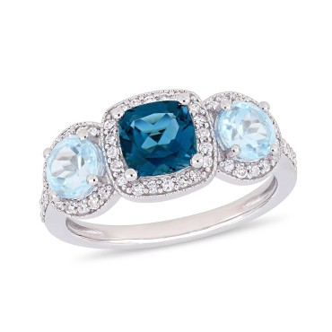 Amethyst (7/8 ct) 3-Stone Halo Ring in Sterling Silver Amethyst (7/8 ct) 3-Stone Halo Ring in Sterling Silver