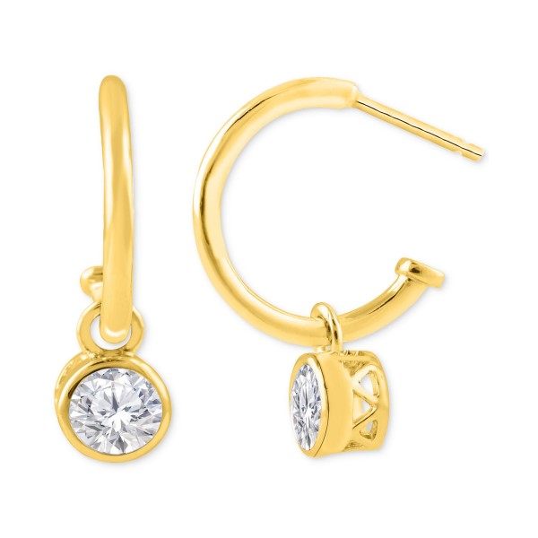 Diamond Bezel Dangle Hoop Earrings (1/2 ct) in 14k Gold