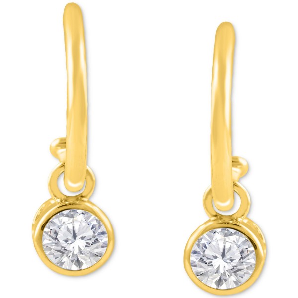 Diamond Bezel Dangle Hoop Earrings (1/2 ct) in 14k Gold