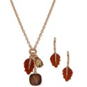 Gold-Tone Leaf Pendant Necklace & Drop Earrings Set