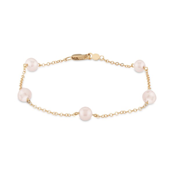 Pink Cultured Freshwater Pearl (5mm) Bracelet in 14k Rose Gold