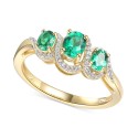 Emerald (1/2 ct) & Diamond (1/10 ct) Ring in 14k Gold-Plated Sterling Silver