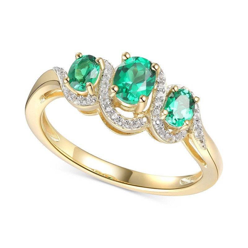 Emerald (1/2 ct) & Diamond (1/10 ct) Ring in 14k Gold-Plated Sterling Silver