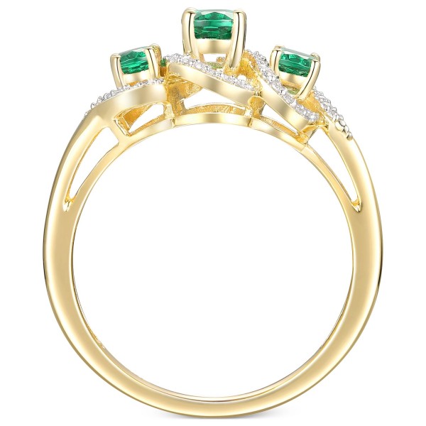 Emerald (1/2 ct) & Diamond (1/10 ct) Ring in 14k Gold-Plated Sterling Silver
