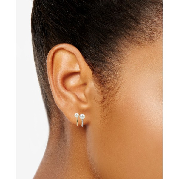 White Sapphire (1/10 ct) Curved Stud Earrings in 14k Gold-Plated Sterling Silver