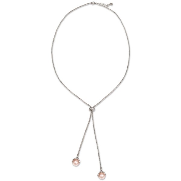 Silver-Tone Pink Imitation Pearl Long Lariat Necklace, 40