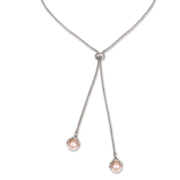 Silver-Tone Pink Imitation Pearl Long Lariat Necklace, 40