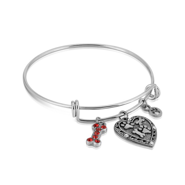 Pewter Heart Bone Paw Print Charm Bracelet