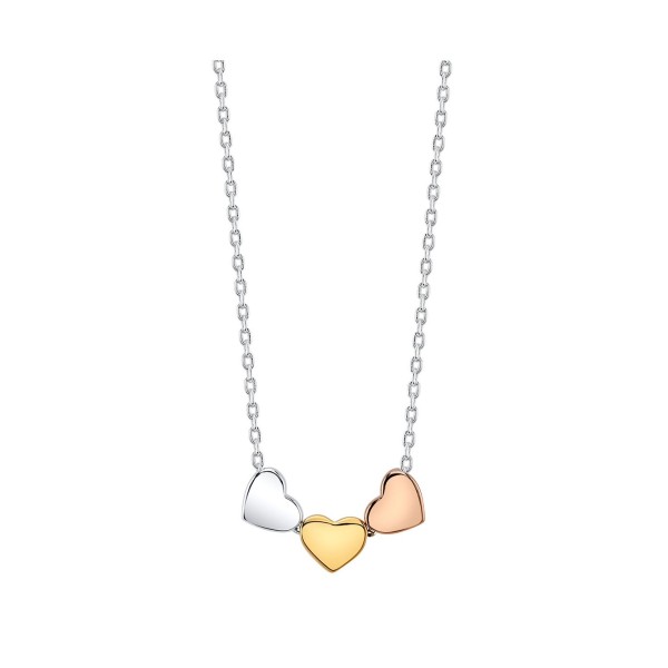 Tri-Tone Silver Plated Triple Heart Necklace