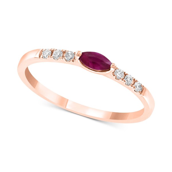 Ruby (1/6 ct) and Diamond (1/10 ct) Ring in 14k Rose Gold