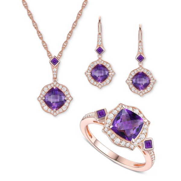 Necklace, Ring, & Stud Earrings in 14k Gold-Plated Sterling Silver