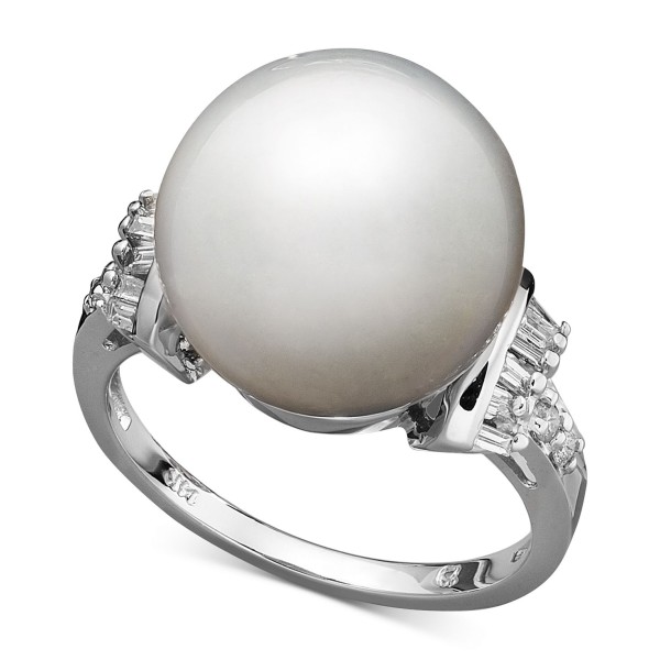 Cultured South Sea Pearl (13mm) and Diamond (1/4 ct) Ring