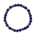 Men's Lapiz Lazuli & Hematite Bead Stretch Bracelet in Sterling Silver