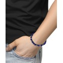 Men's Lapiz Lazuli & Hematite Bead Stretch Bracelet in Sterling Silver