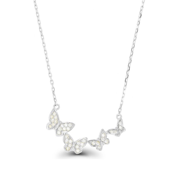 Cubic Zirconia Butterflies Necklace (1/3 ct) in Sterling Silver