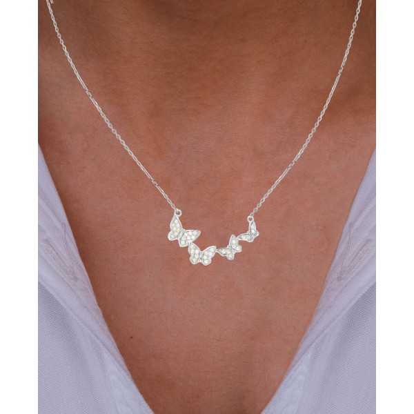 Cubic Zirconia Butterflies Necklace (1/3 ct) in Sterling Silver