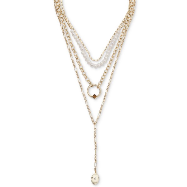 Gemstone Convertible Layered Lariat Necklace, 15