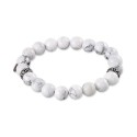 White Agate (10mm) Beaded Stretch Bracelet in Stainless Steel