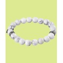 White Agate (10mm) Beaded Stretch Bracelet in Stainless Steel