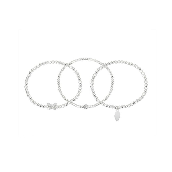 Silver Plated Crystal Butterfly Stretch Bracelet Trio